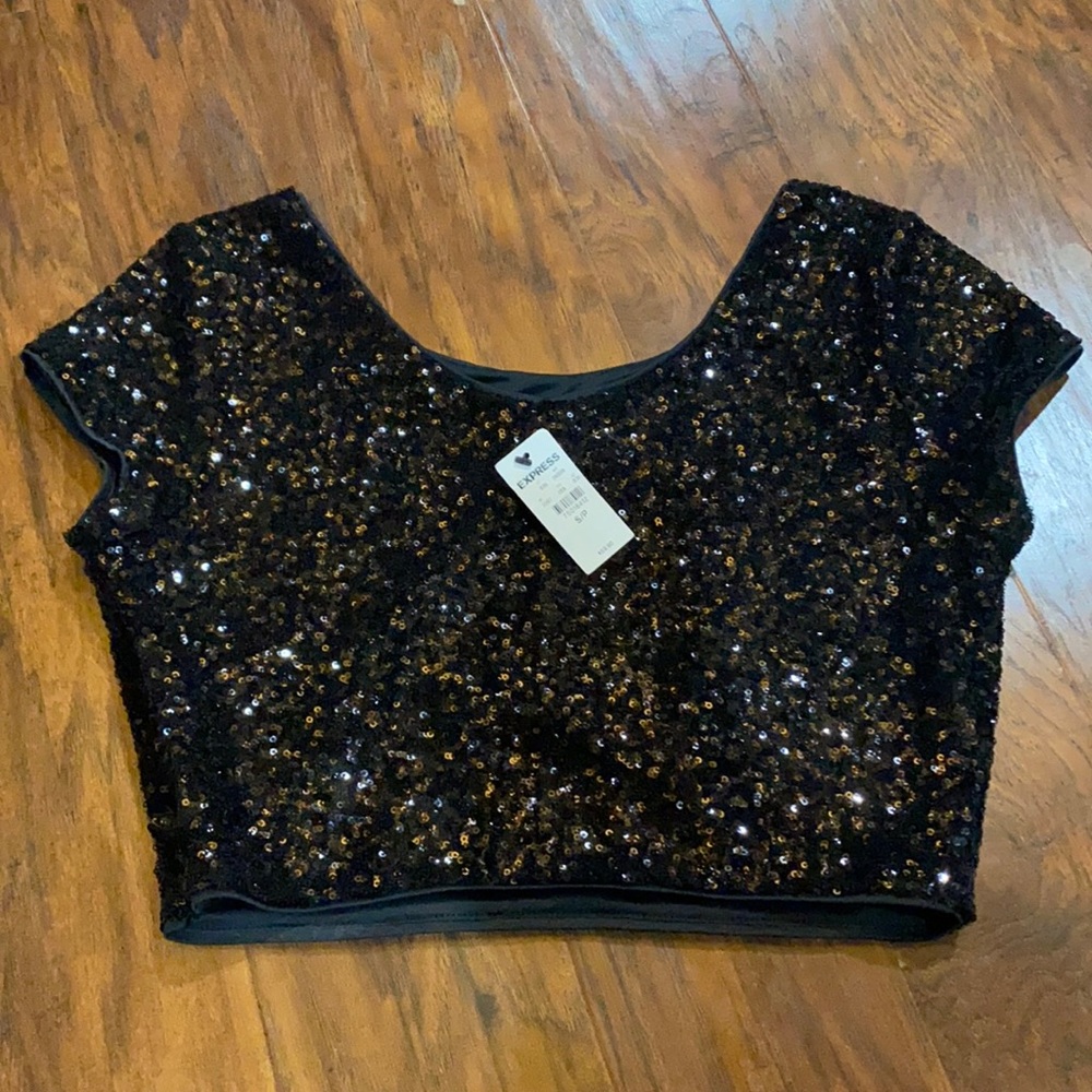Black sequin crop top
